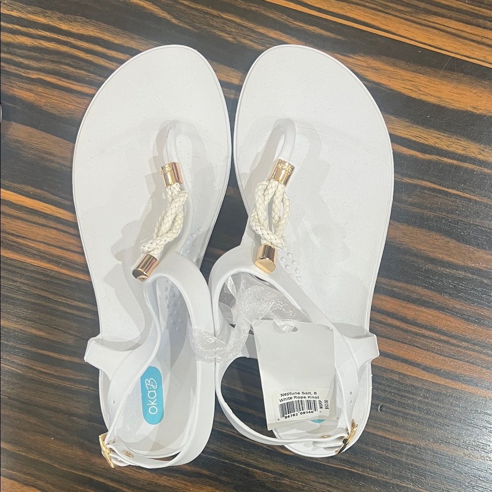 OKA b. Women's Neptune Salt White Sandals with Gold Accents